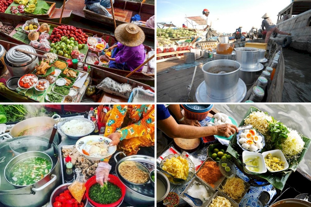 foods in nga bay floating market in vietnam